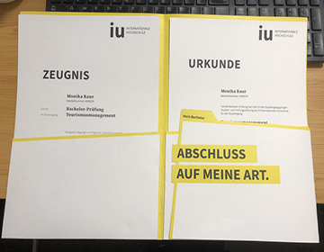 IU Internationale Hochschule Urkunde and Zeugnis sample