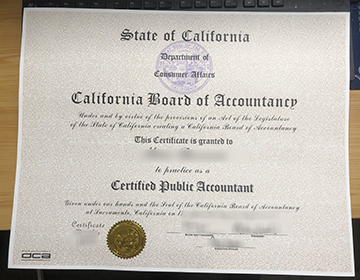 加州注册会计师证书, California CPA certificate sample